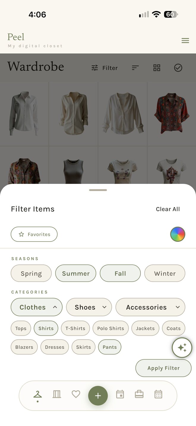 Filters screen