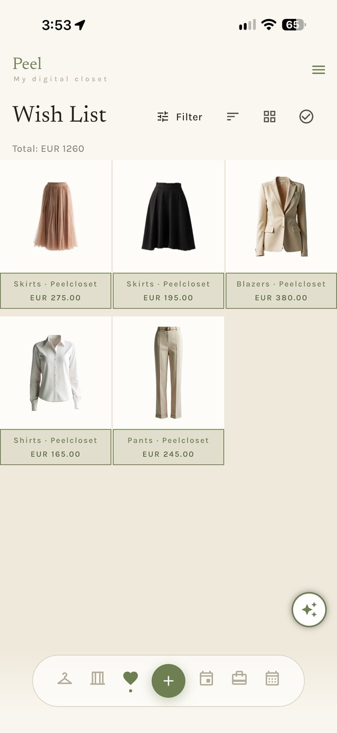 Wish list grid with prices and stores
