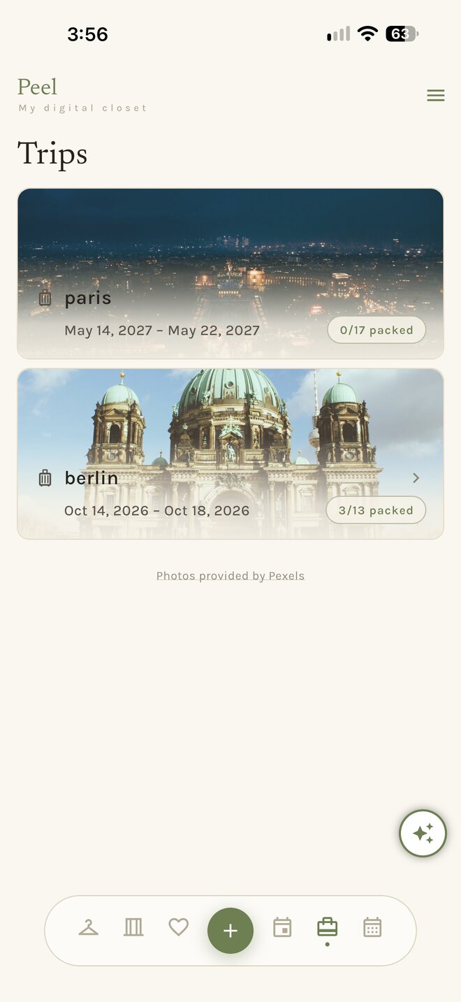 The Trips list with packing progress