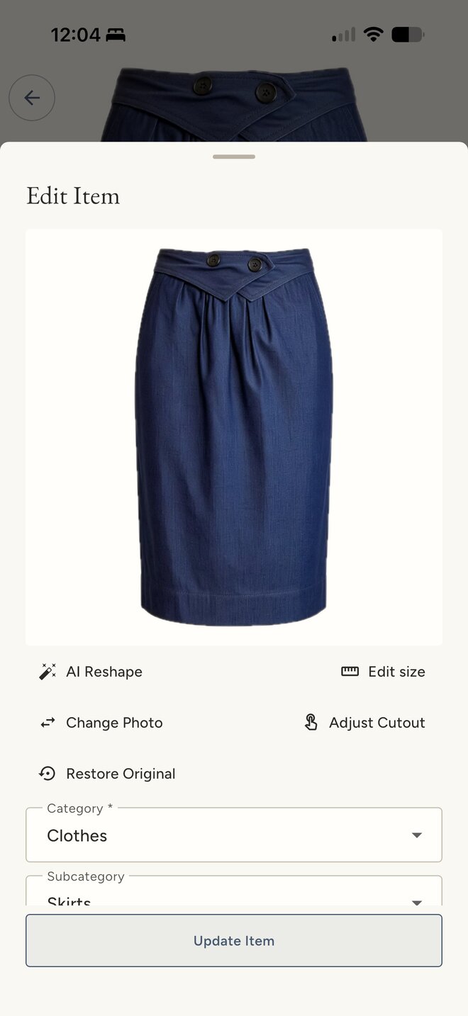 The same skirt after AI Reshape: pressed and shaped as if worn